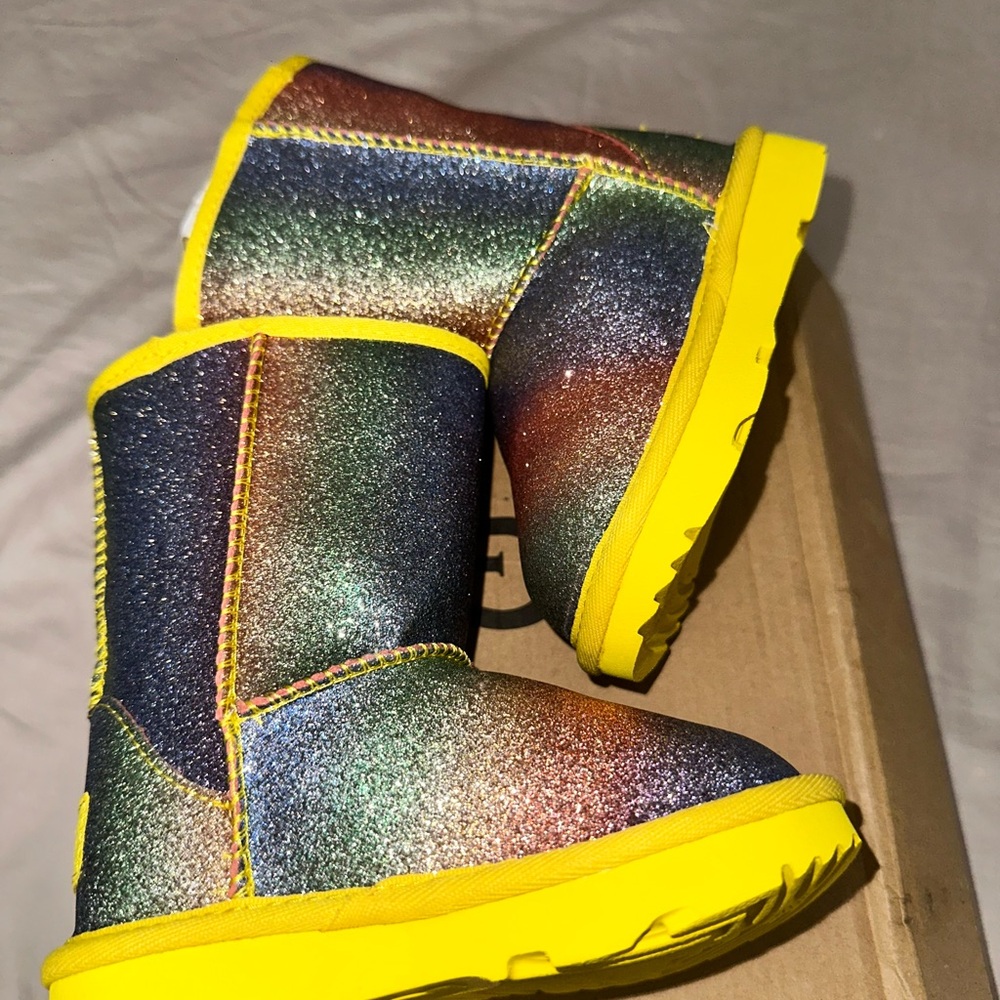 Ugg Colorful Glitter Boots with Yellow Soles